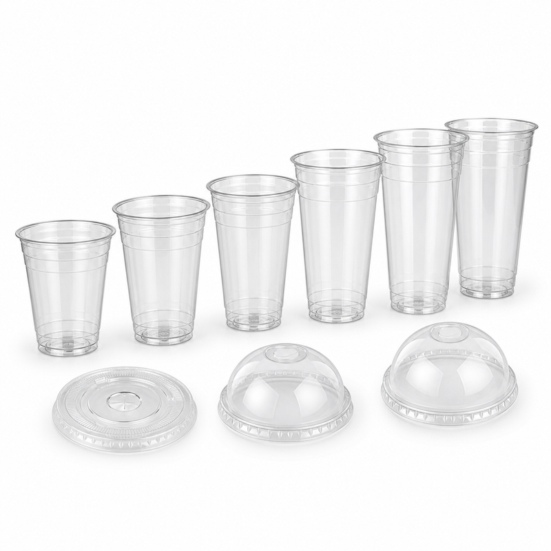 Wholesale Clear PET Flat-Bottom Cups with Lids – 98mm & 107mm Rim
