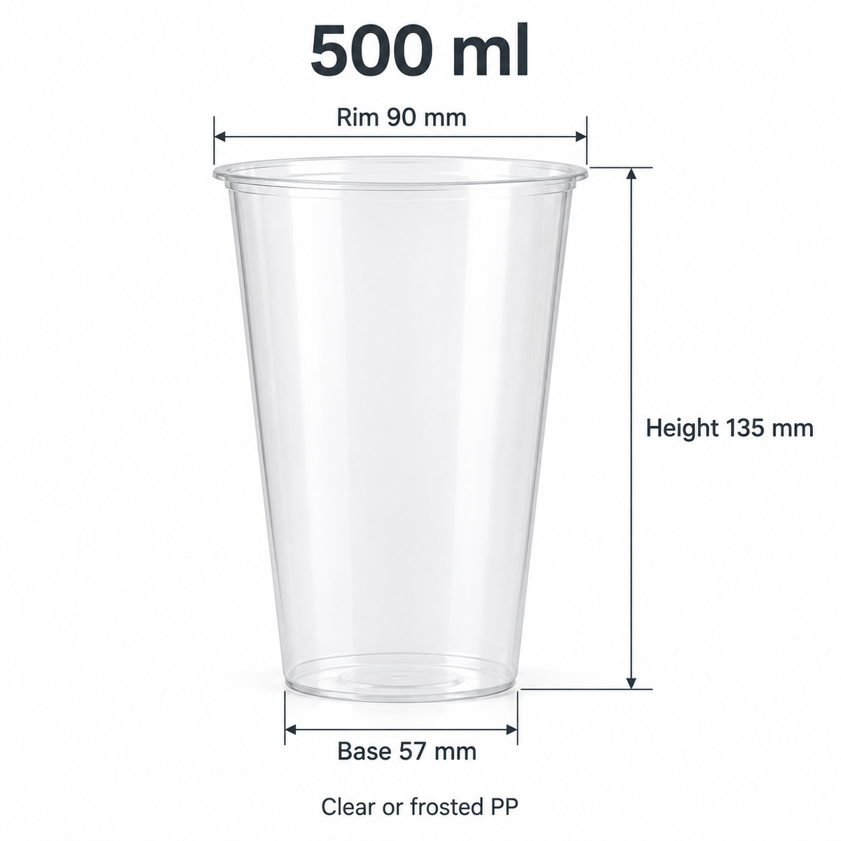 Custom Flat-Bottom PP Plastic Cups - 90mm: cup capacity and dimensions illustration (AI-generated illustration)