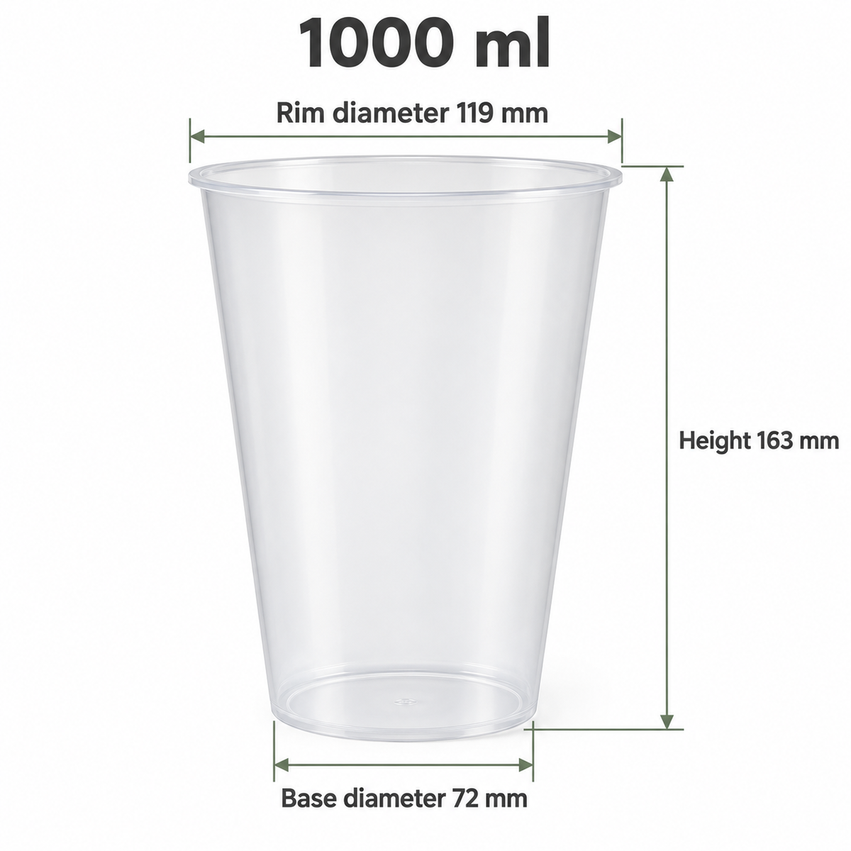 Custom Wide-Mouth PP Plastic Cups - 119mm: cup capacity and dimensions illustration (AI-generated illustration)