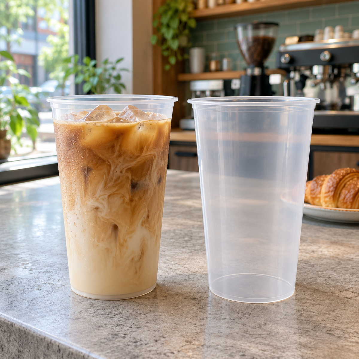 Blank Flat-Bottom Stadium Cups - 90mm | Ready to Ship; AI-generated lifestyle illustration, drinks and props not included