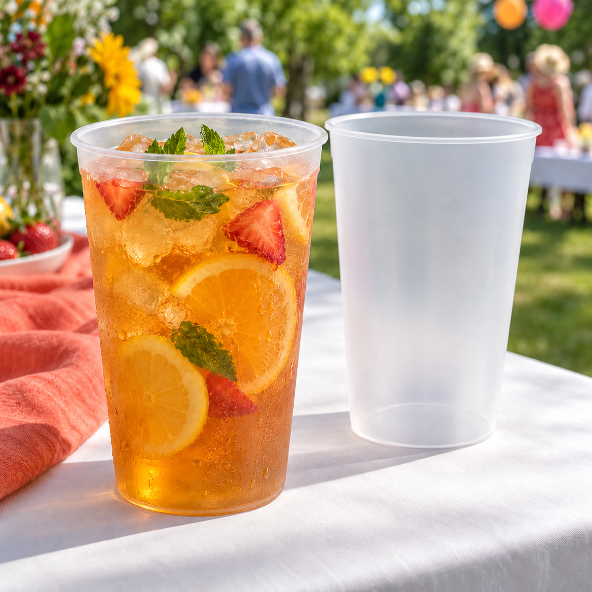 Blank 34oz Wide-Mouth Stadium Cups - 119mm | Ready to Ship; AI-generated lifestyle illustration, drinks and props not included