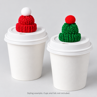 Mini Christmas Hats for Coffee Cups - Assorted Packs: on-cup styling example; cups and lids not included