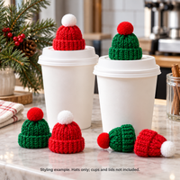 Mini Christmas Hats for Coffee Cups - Assorted Packs: cafe styling example; cups and lids not included