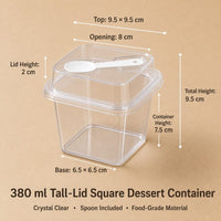 Custom Clear Square Dessert Containers with Tall Lid and Spoon