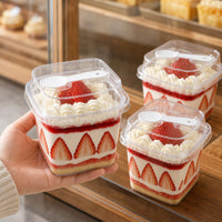 Custom Clear Square Dessert Containers with Tall Lid and Spoon