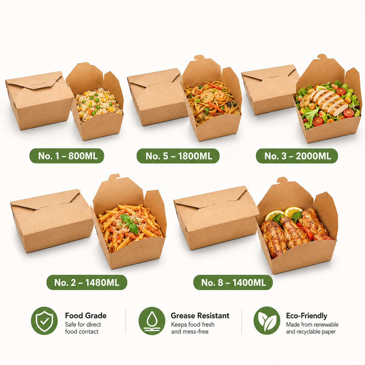 Custom Kraft Foldable Takeout Food Boxes