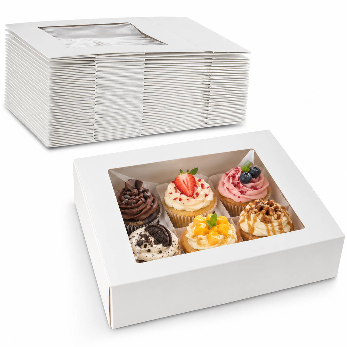 Kraft Cookie Boxes Auto Pop-Up Bakery Boxes with Window 8" x 8" x 2.5"