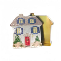 White winter house-shaped tin with gold interior
