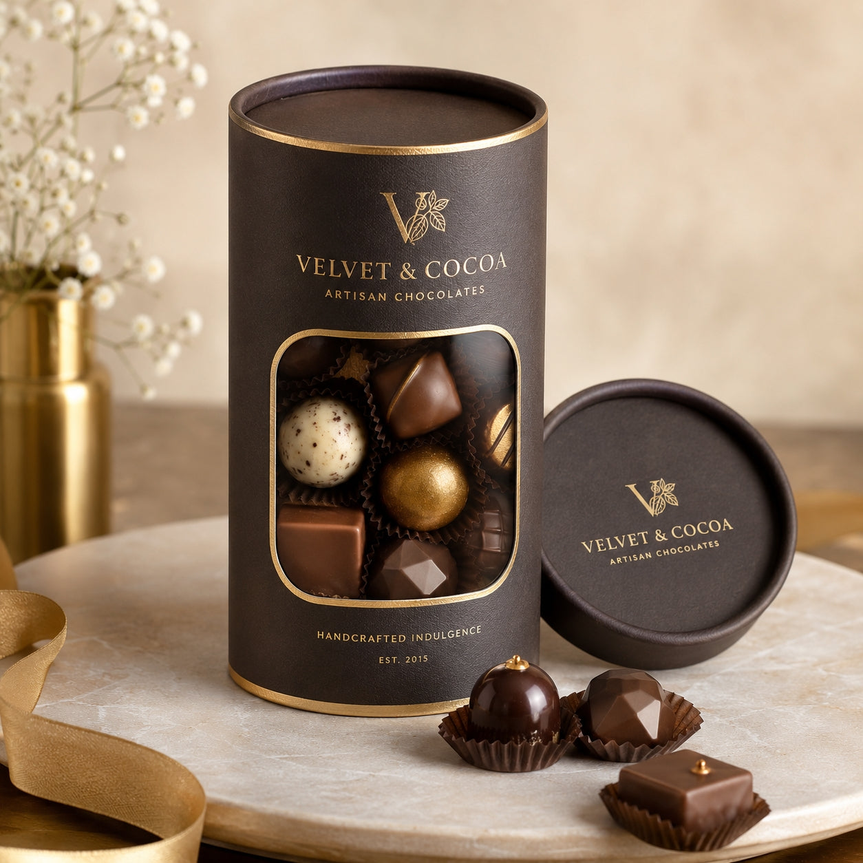 Custom brown window paper tube for chocolates
