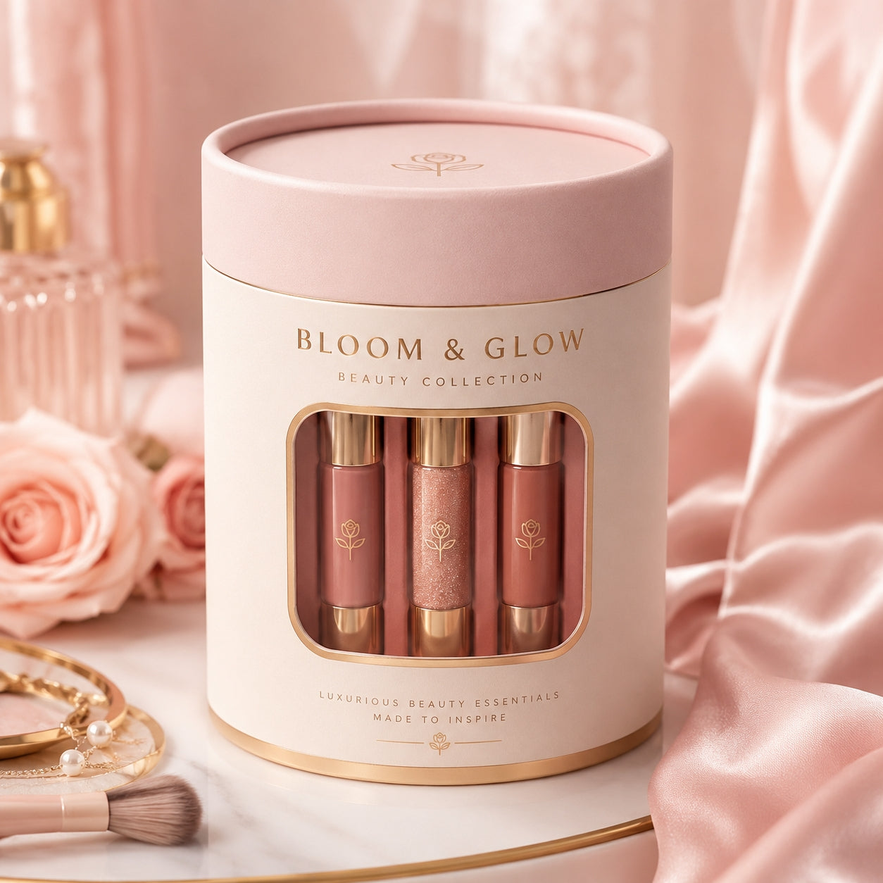 Custom pink window paper tube for cosmetics