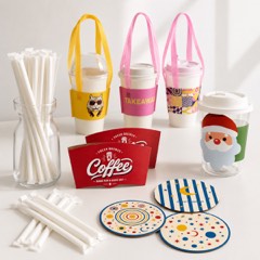 Cup sleeves, straws, coasters, and drink carriers