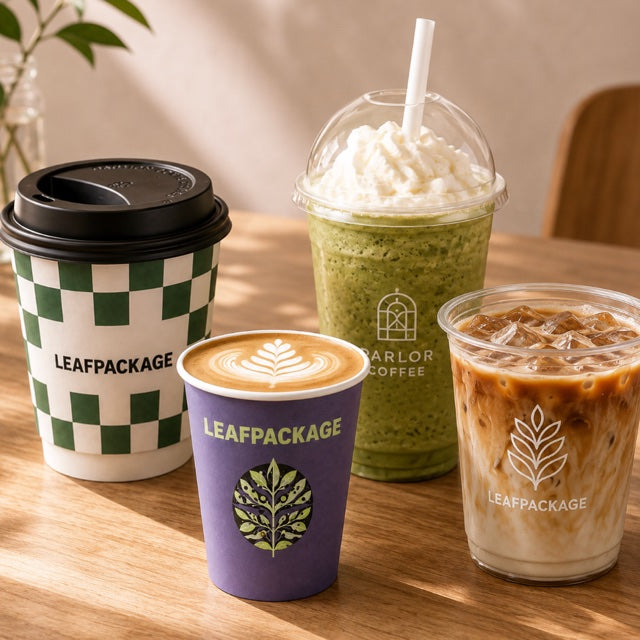 Custom paper and plastic disposable coffee cups for hot and cold drinks