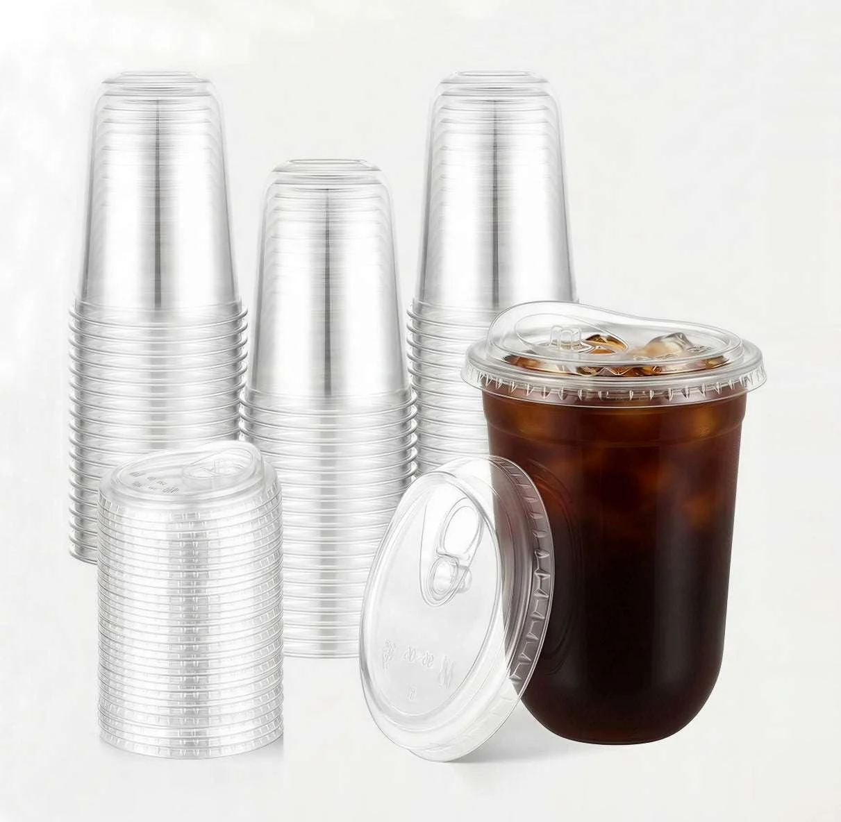 In-stock clear PET cold cups with lids